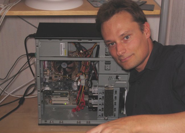 Leif Klingström with the original computer which this server was running on, 2005.